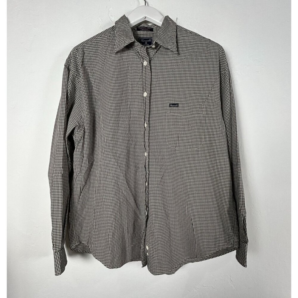 Faconnable Mens Black & White Gingham Button-Up Shirt XL Long Sleeve Casual